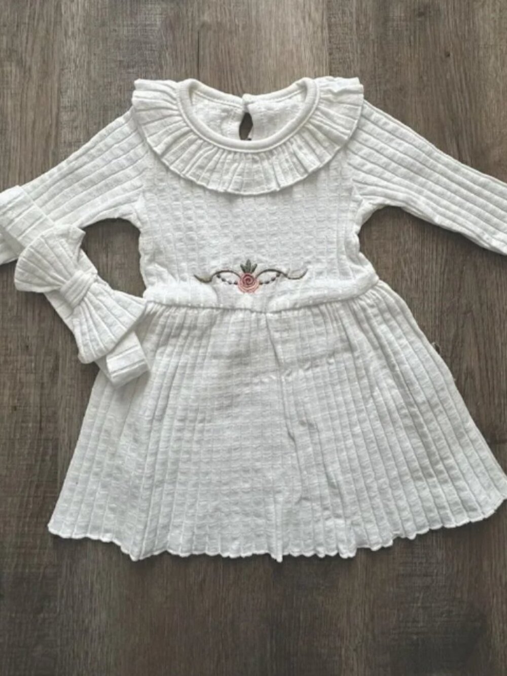Organic Cotton Baby Girl Knit Ribbed Dress Outfit, Soft light Flower Clothing.